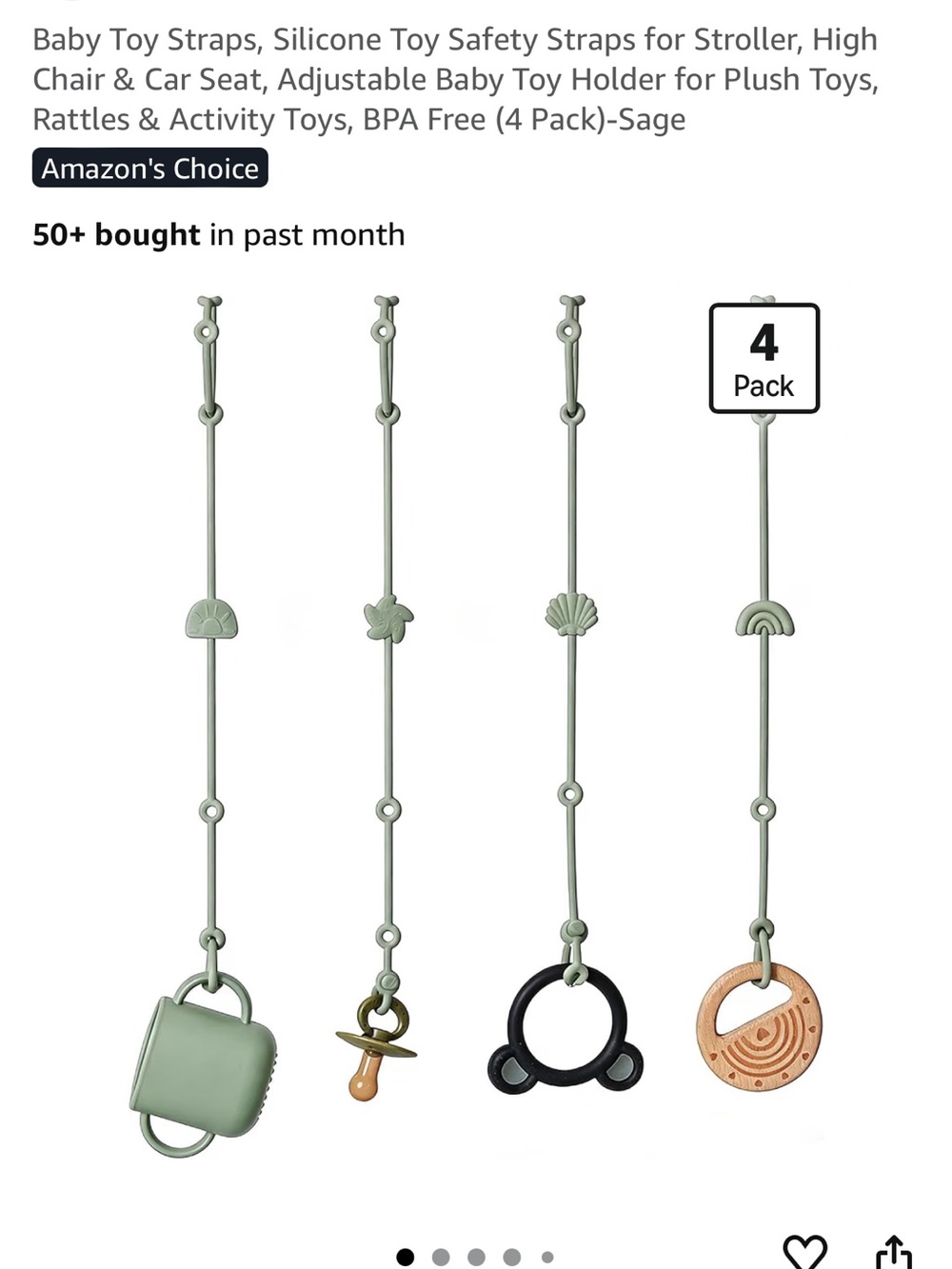 Silicone Baby Toy Safety Straps – Sage (4 Pack)